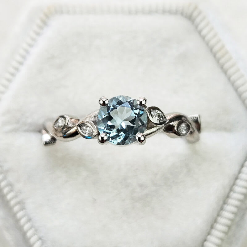 Aquamarine and diamond floral ring — 1