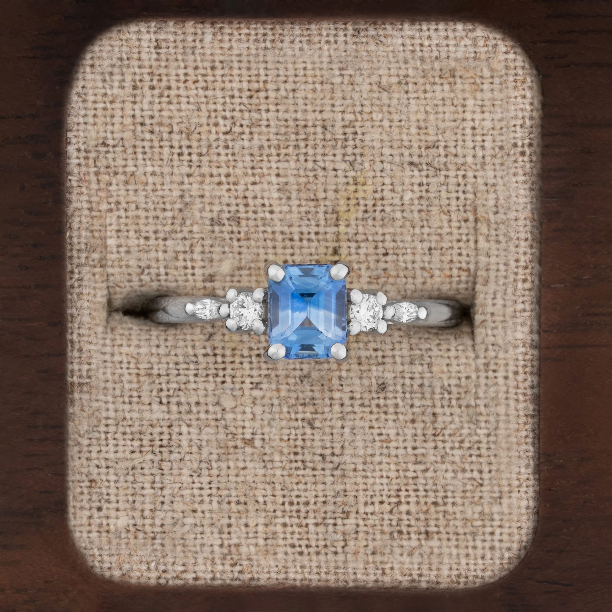 Bi-colour Octagonal Sapphire and Diamond ring in Platinum — 1