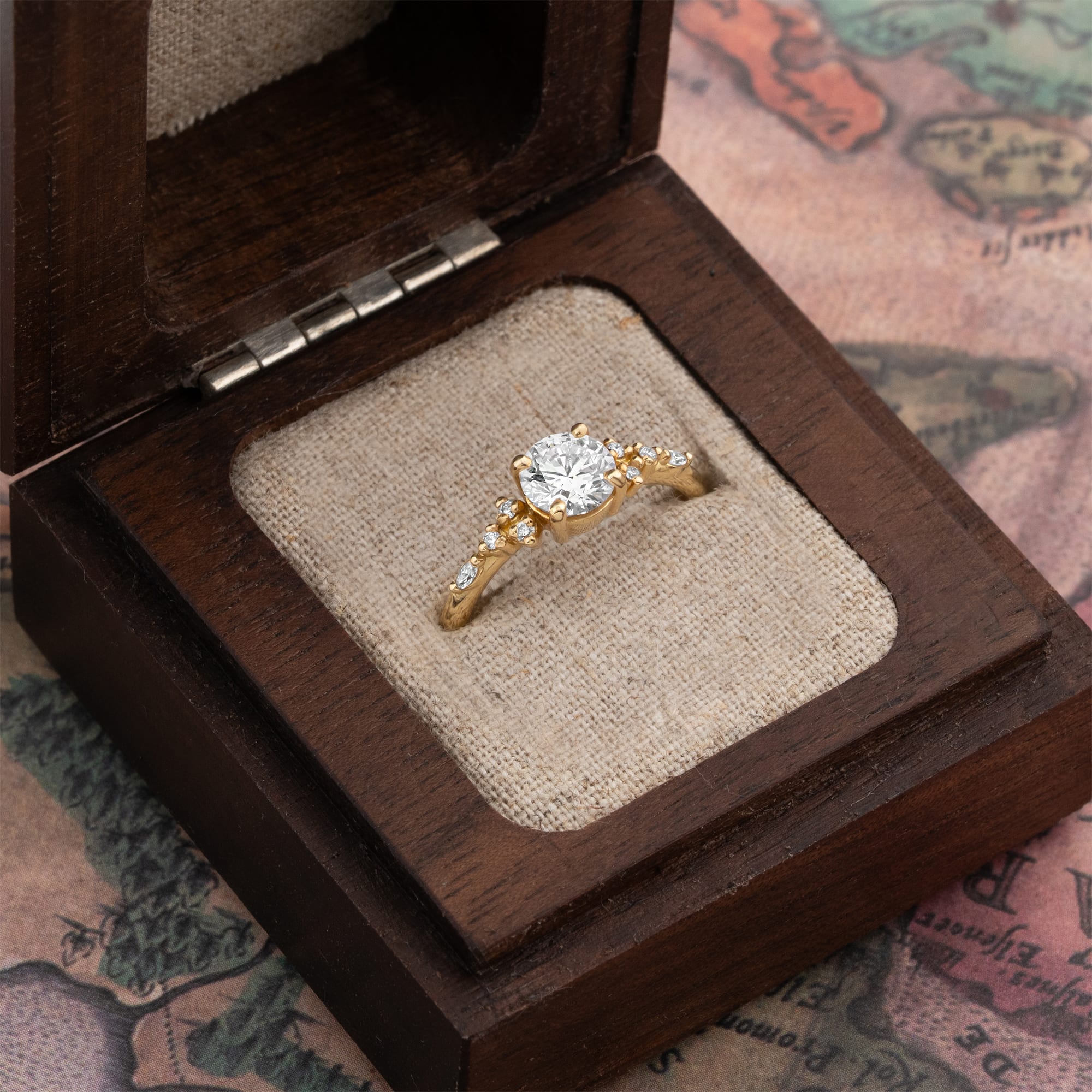 Lab grown diamond floral engagement ring handmade in 18ct yellow gold — 3