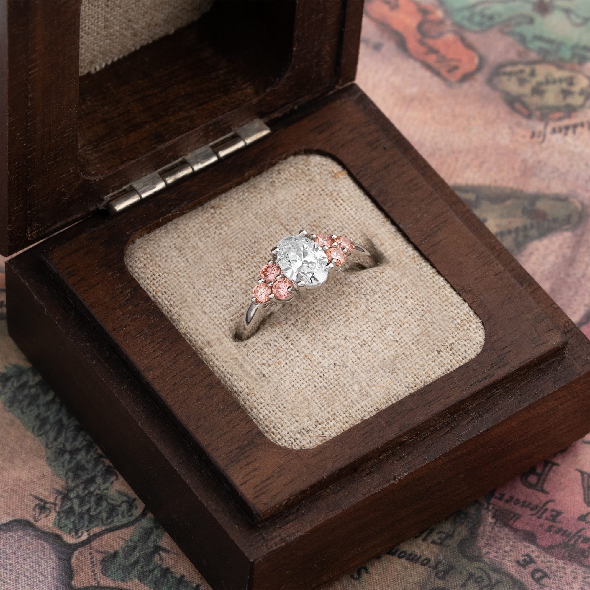 White and peach lab grown diamond ring — 3