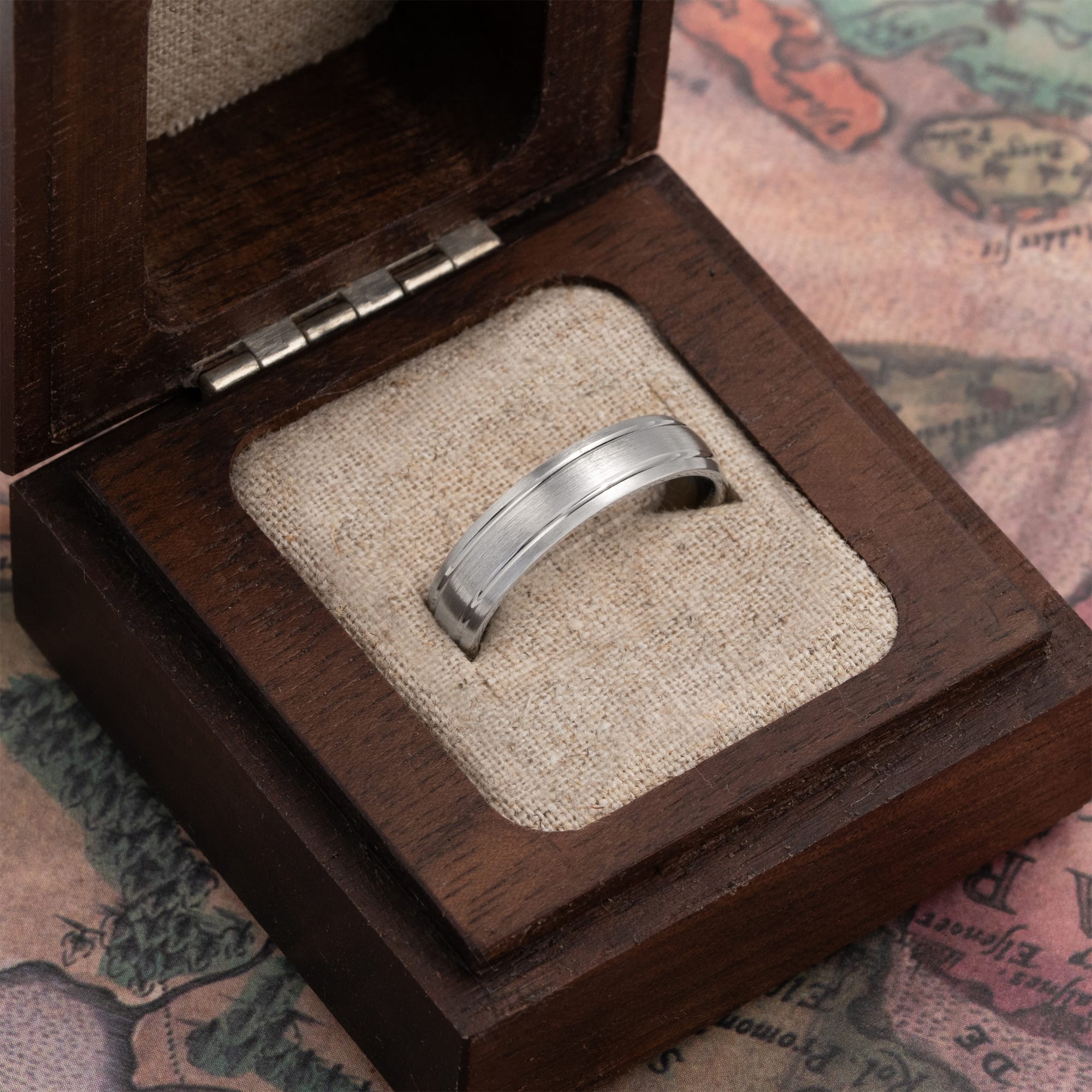 Diamond cut brushed wedding band  — 4