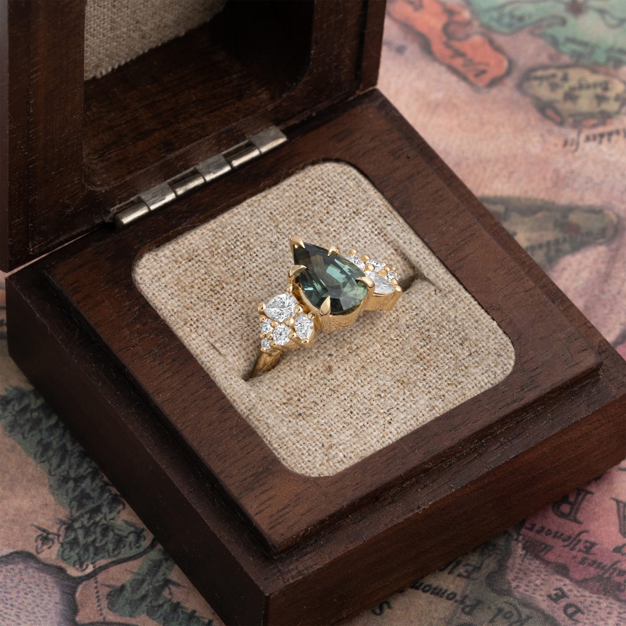 'Wildflower' Green sapphire and diamond ring - alternate view