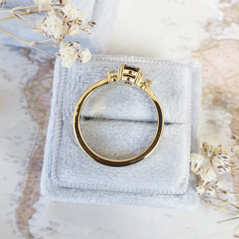 Midnight grey moissanite and diamond trilogy engagement ring — 3