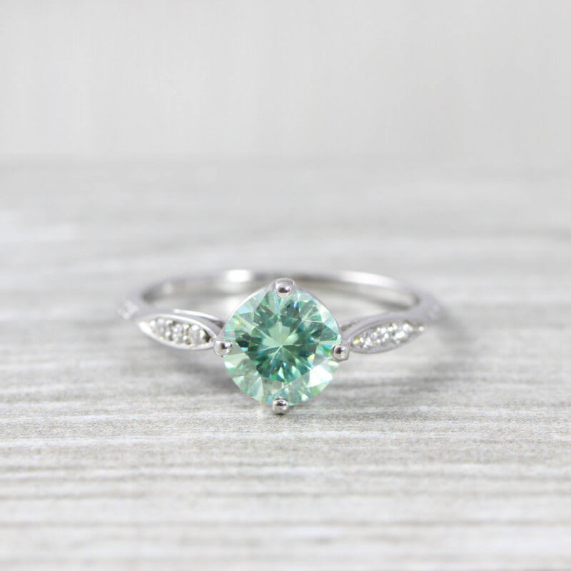 Mint green moissanite and diamond art deco ring  — 1