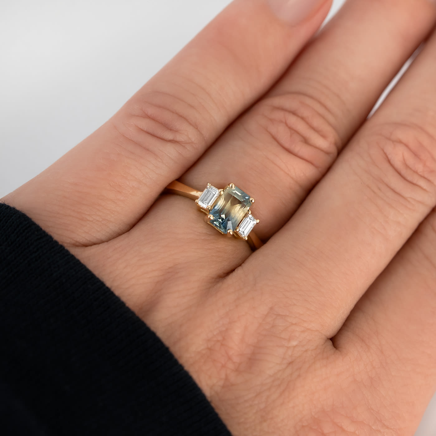 Bi Colour sapphire and diamond trilogy ring  — 2