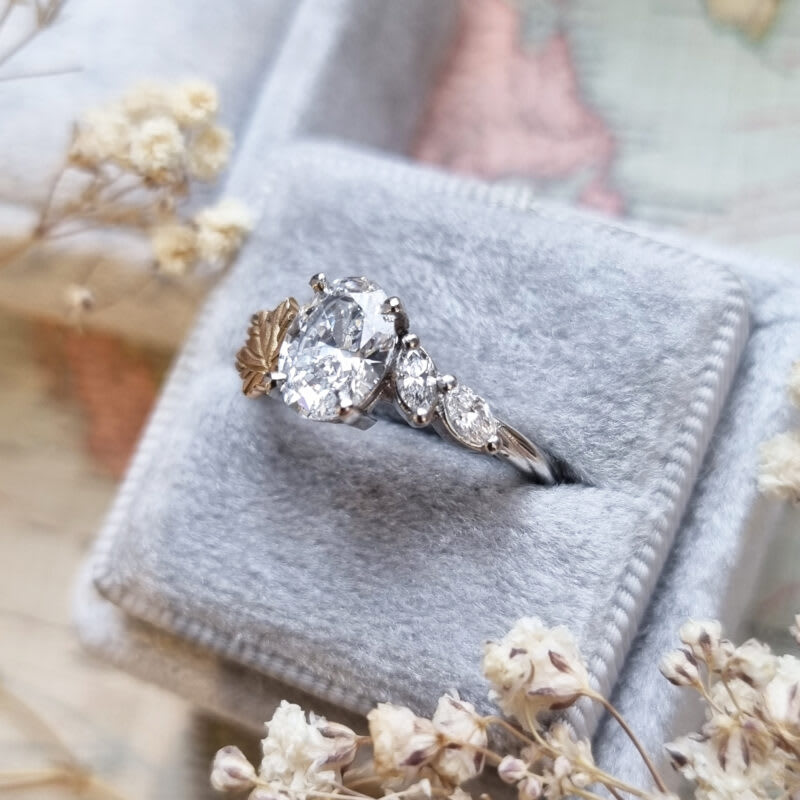 Sycamore leaf oval diamond ring — 3