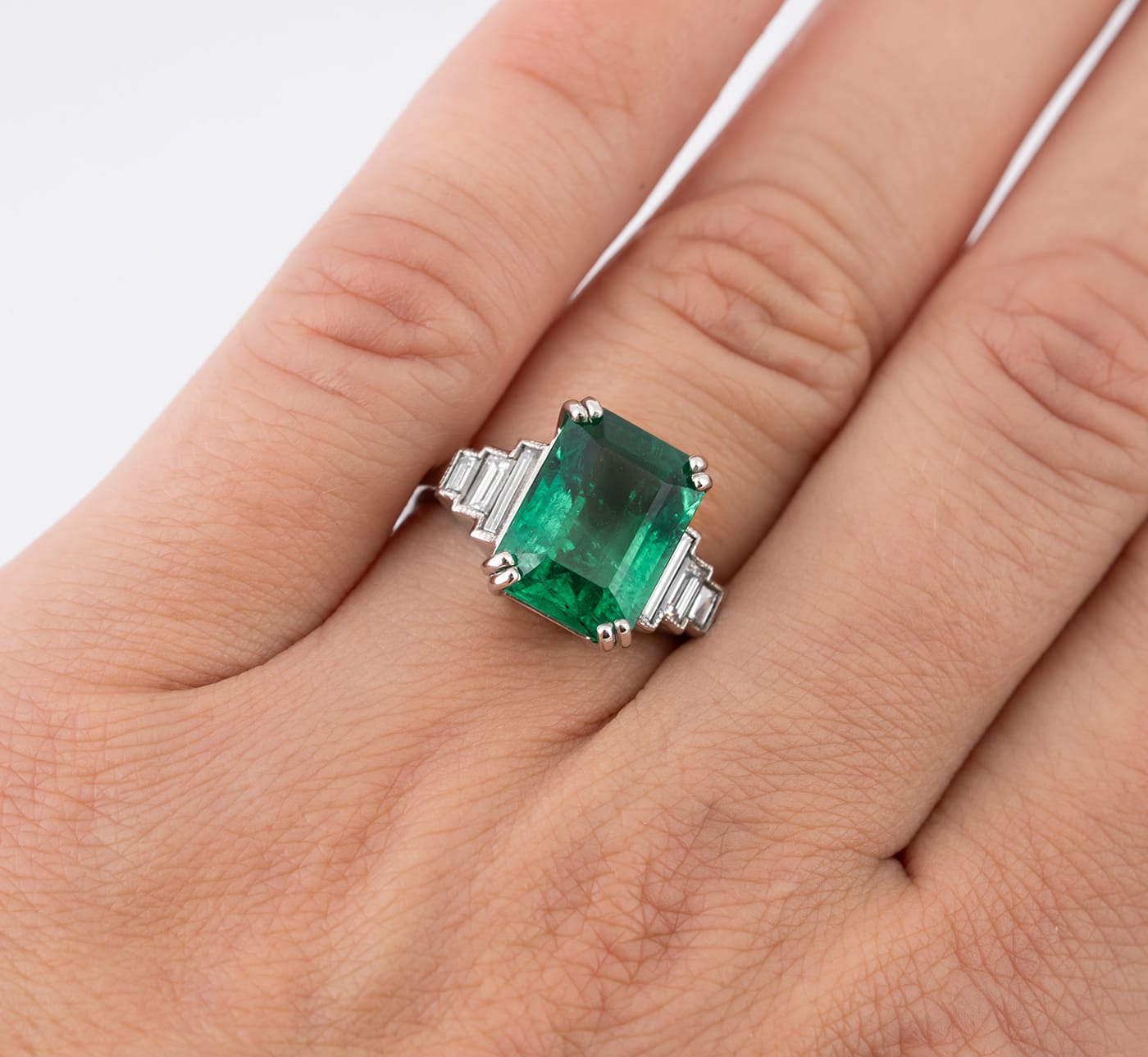 Emerald and diamond art deco inspired ring — 2