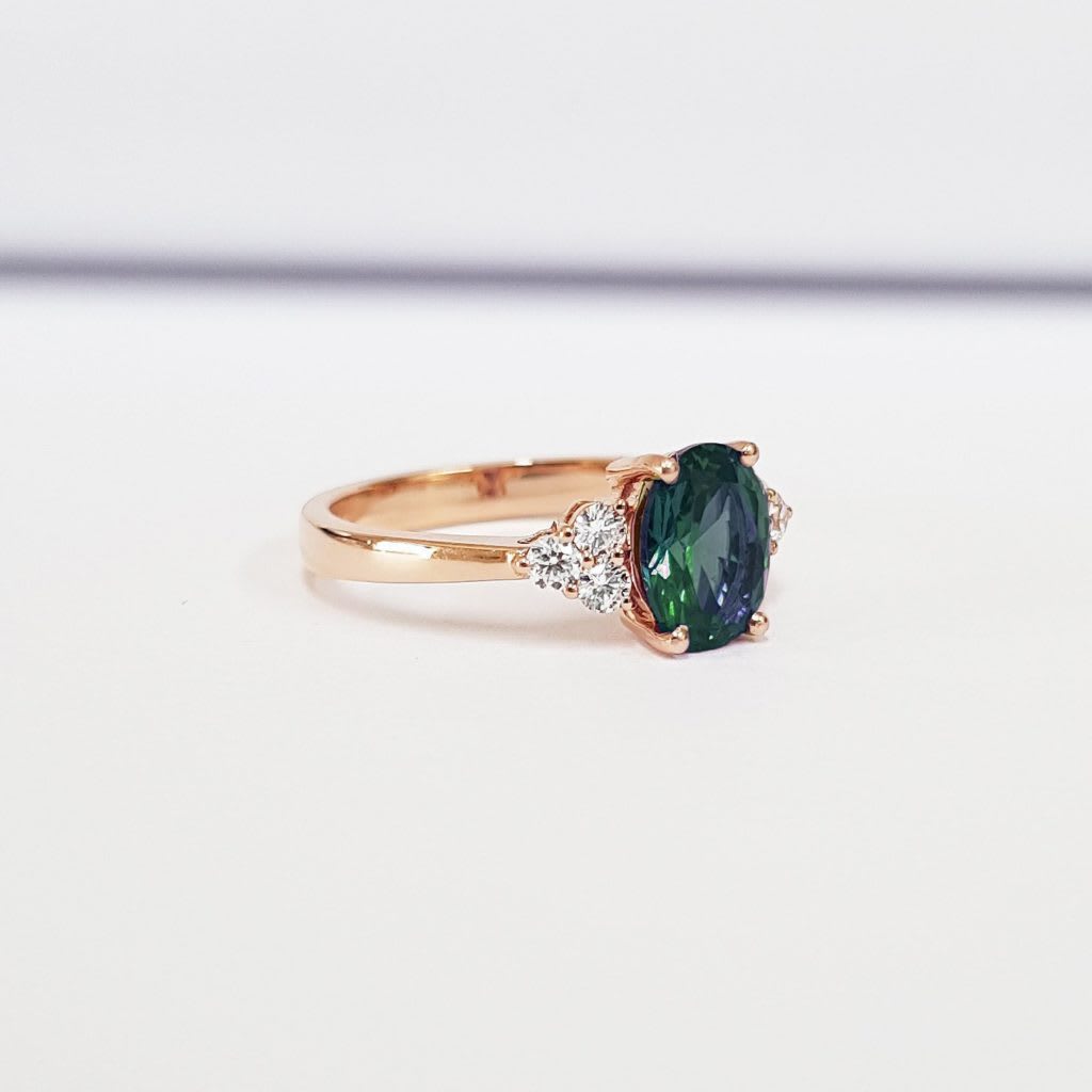 Alexandrite and diamond engagement ring  — 2