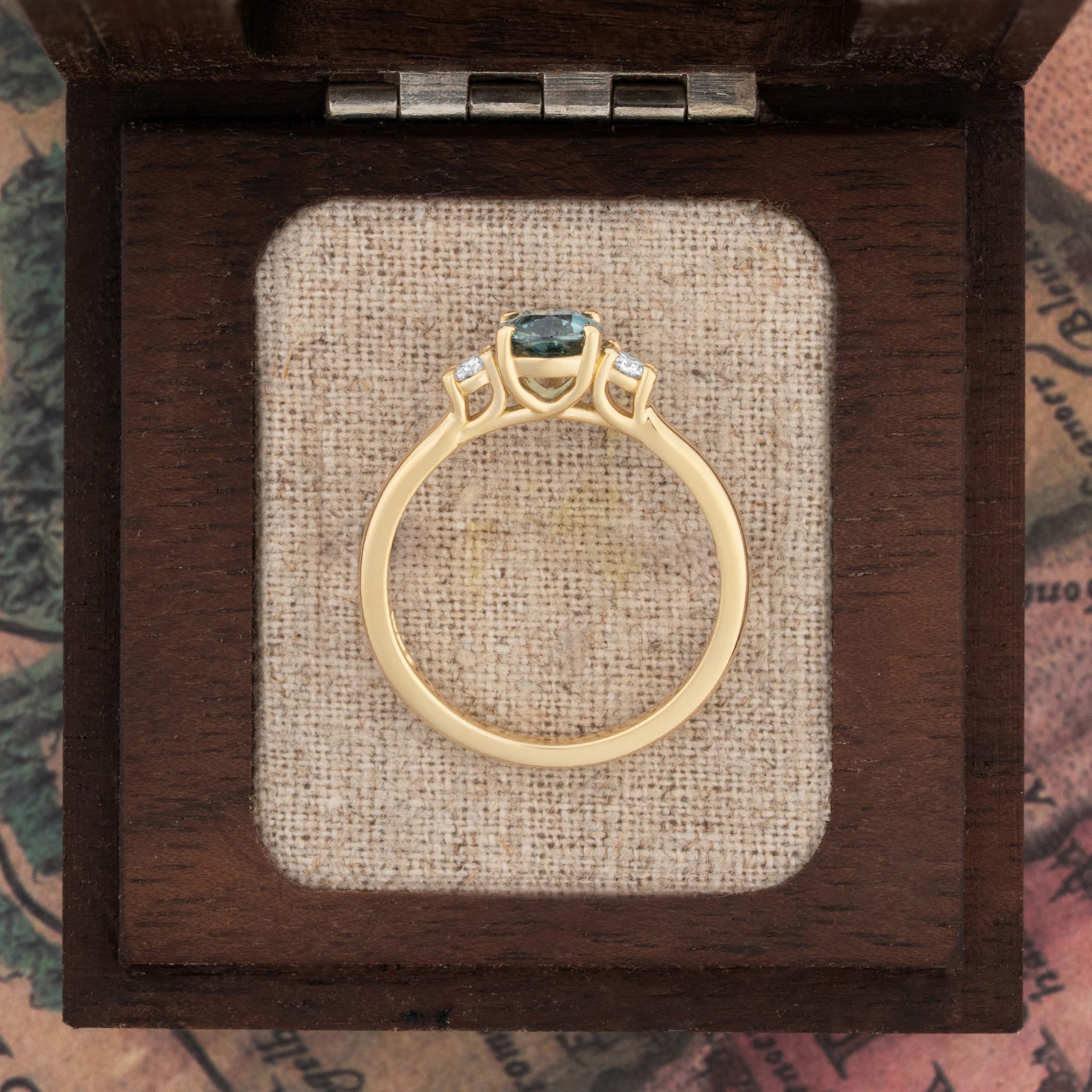 Pear teal sapphire and diamond ring  — 3