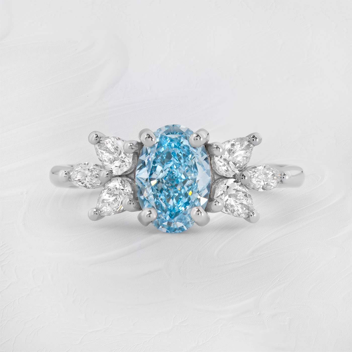 Lab grown blue diamond floral ring — 2