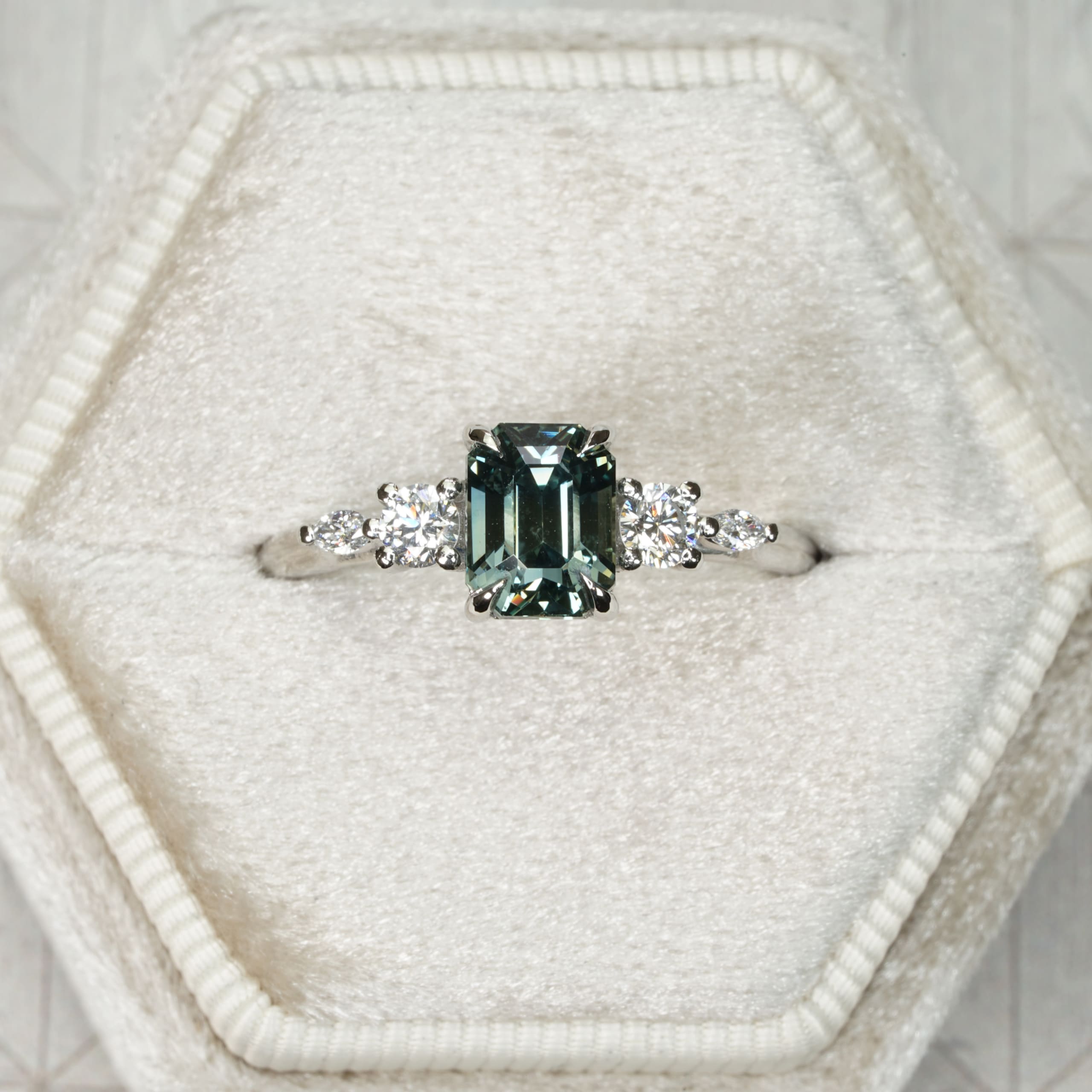 Smoky teal sapphire and diamond ring — 1
