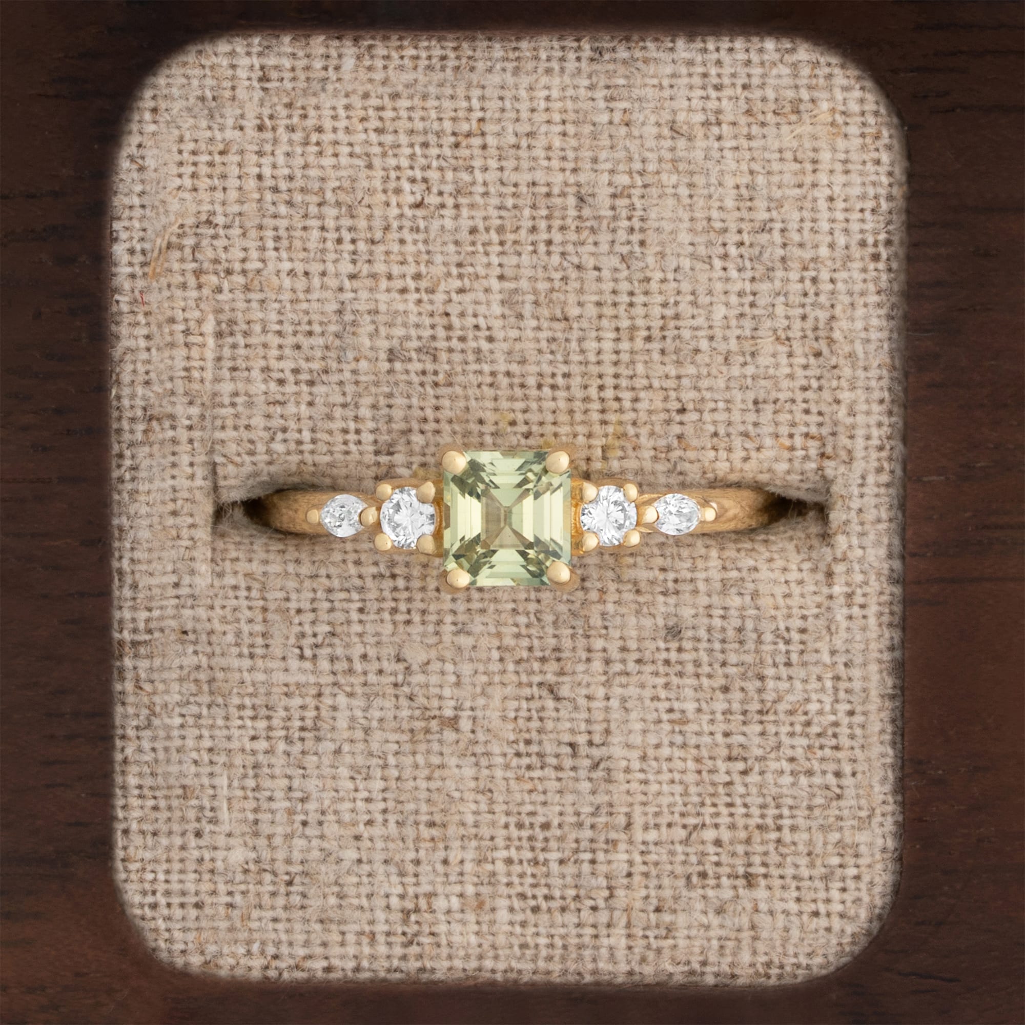 Octagon green sapphire and diamond ring  — 1