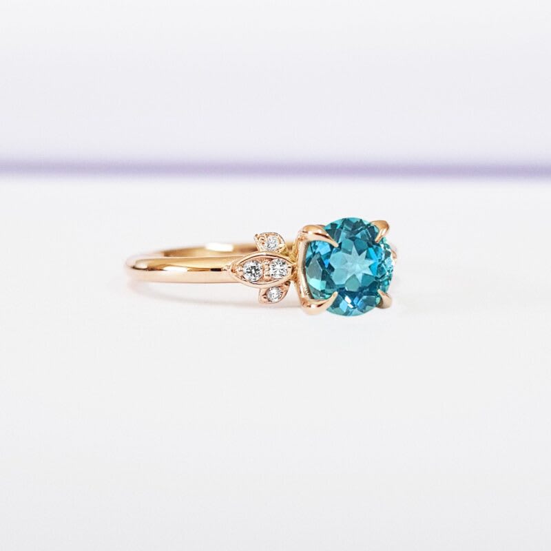 Mint sapphire and diamond floral engagement ring — 2