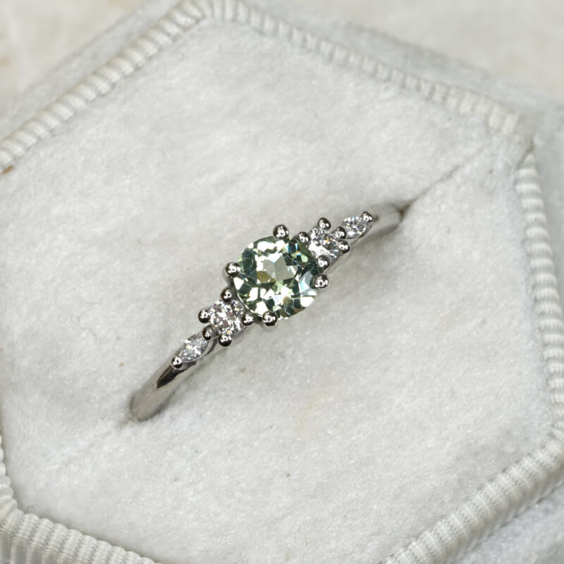 Lab grown seafoam sapphire and diamond ring — 2