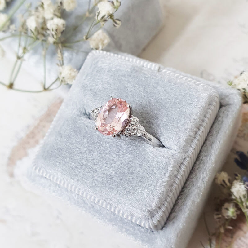 Oval champagne sapphire and diamond engagement ring — 3