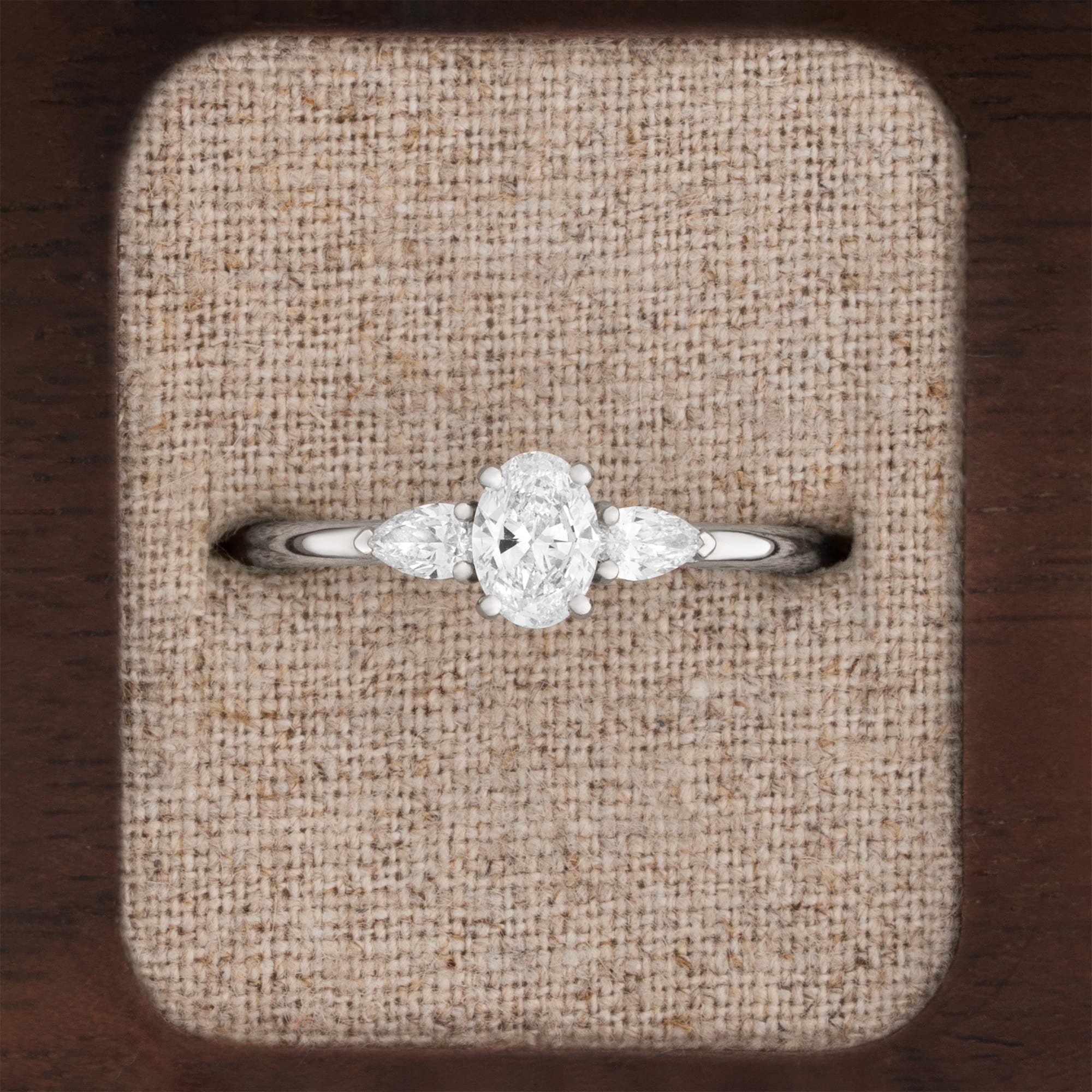 Oval and pear lab grown diamond trilogy ring