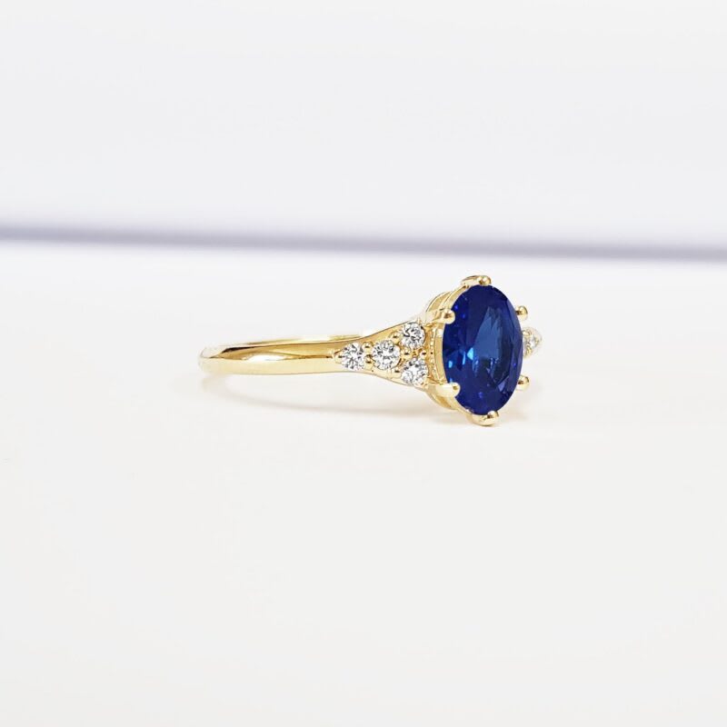 Sapphire and diamond art deco inspired ring  - alternate view