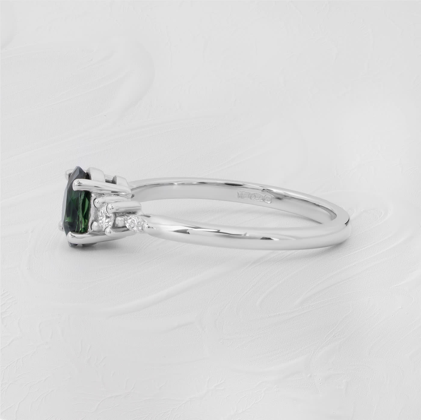 Deep teal sapphire and diamond ring — 3