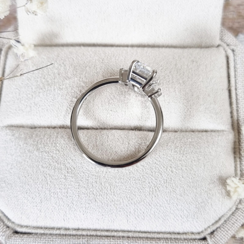 Emerald cut lab grown diamond trilogy ring — 3