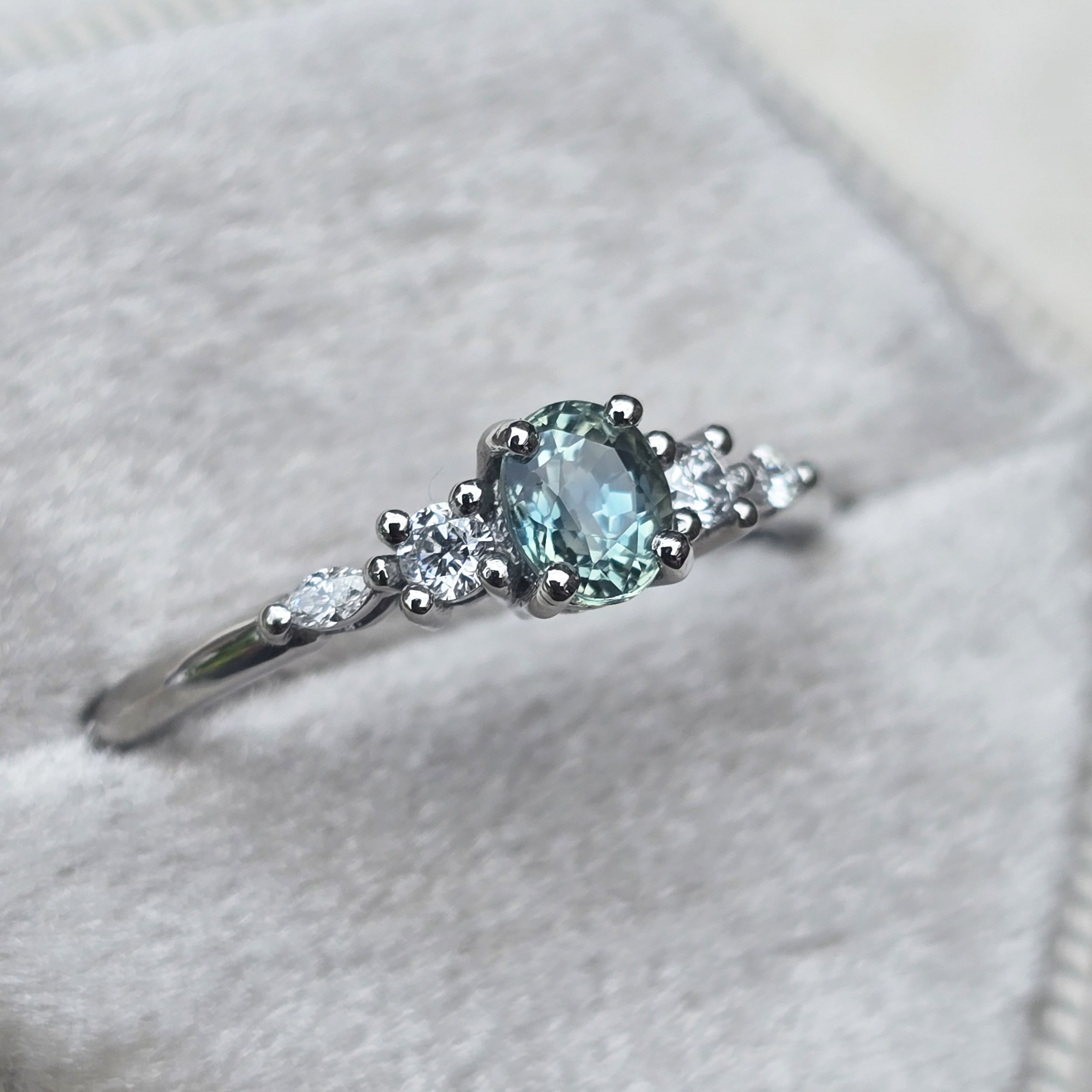 Icy teal sapphire and diamond ring — 2