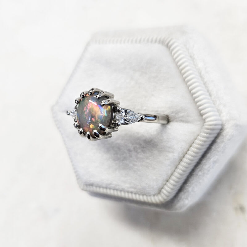 Dark opal and diamond ring — 2
