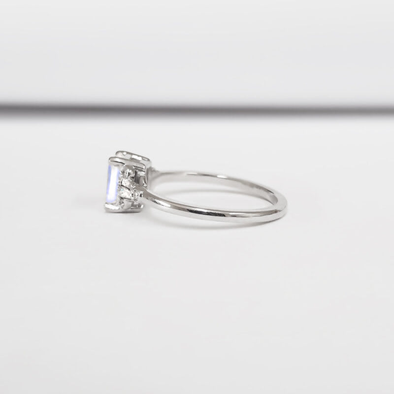 Emerald cut moonstone and diamond  engagement ring  - alternate view