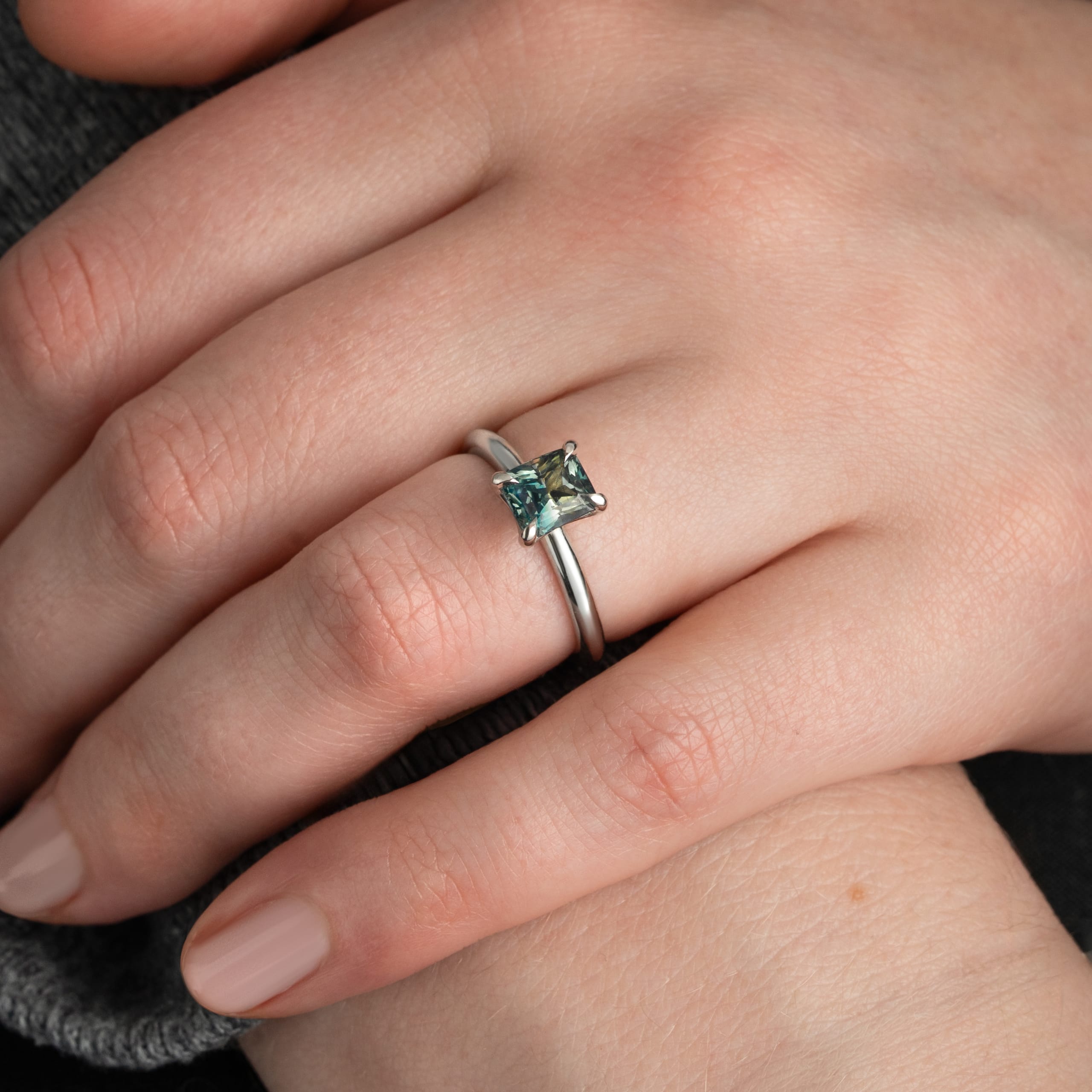 Cushion cut parti sapphire solitaire ring — 2