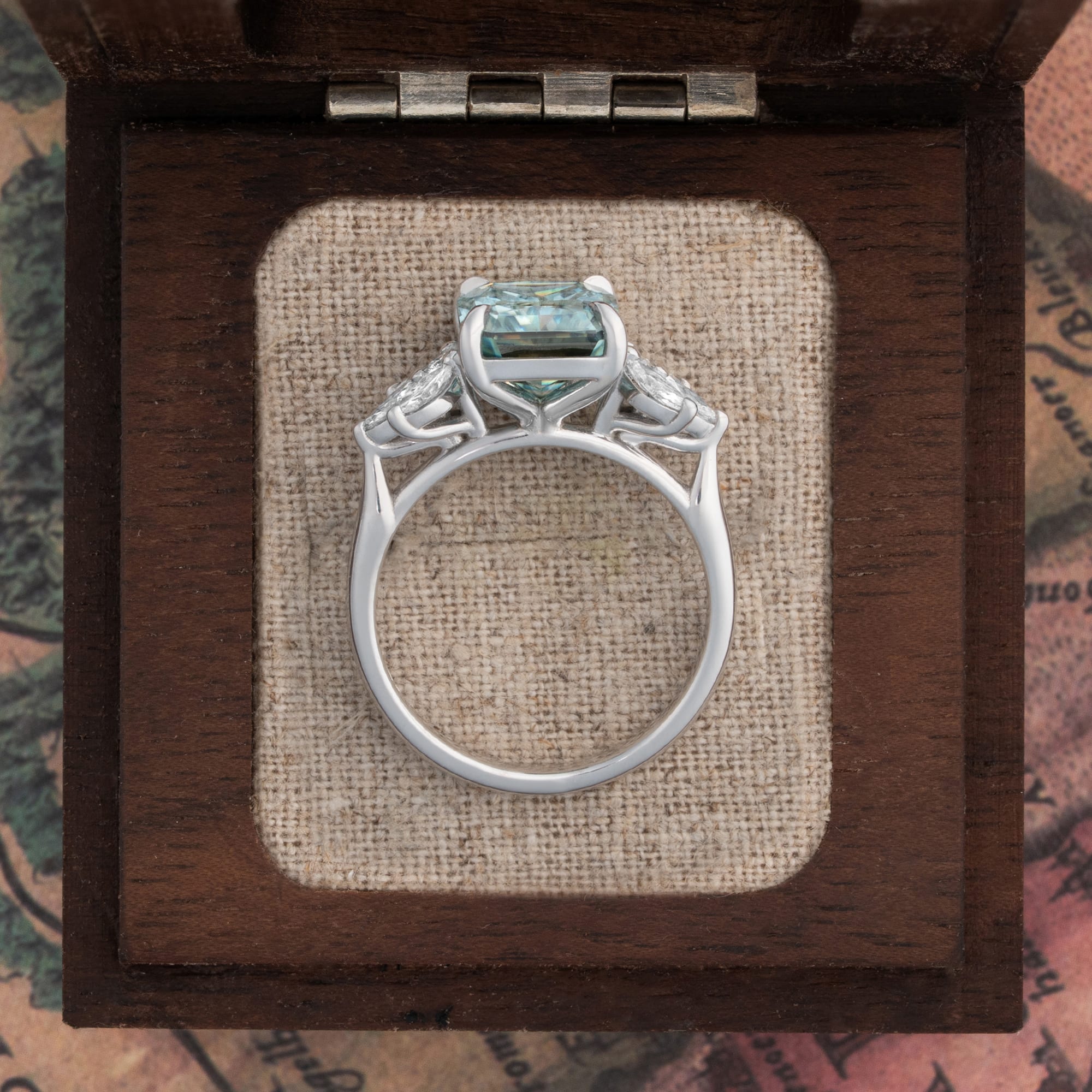 Radiant blue moissanite and diamond floral ring — 6
