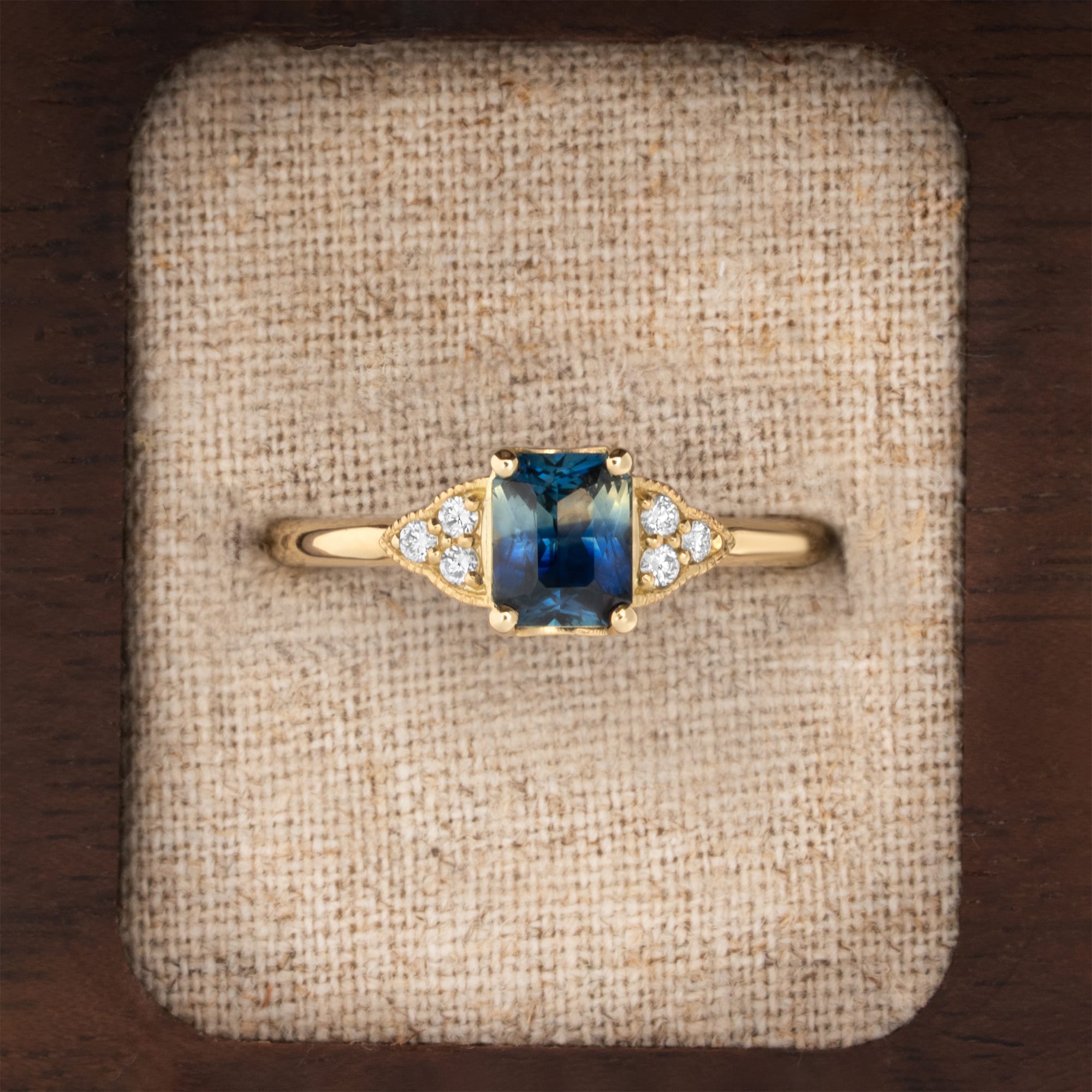 Antique inspired sapphire diamond engagement ring  — 1