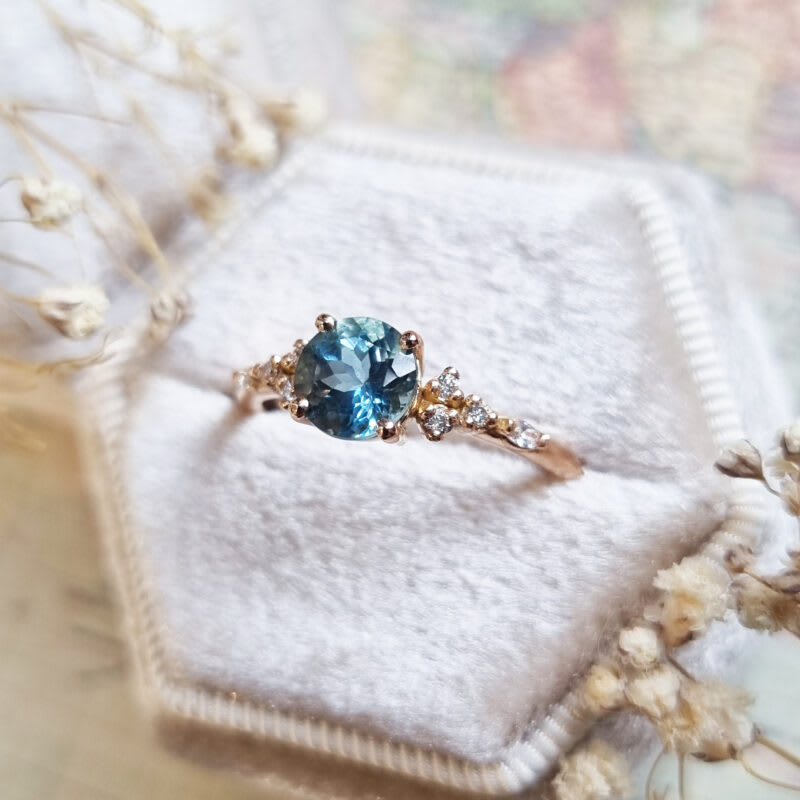 Santa maria aquamarine and diamond floral inspired ring — 3