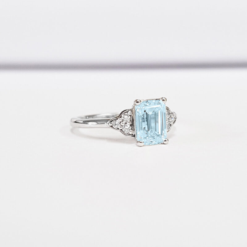 Antique inspired aquamarine and diamond engagement ring  — 3