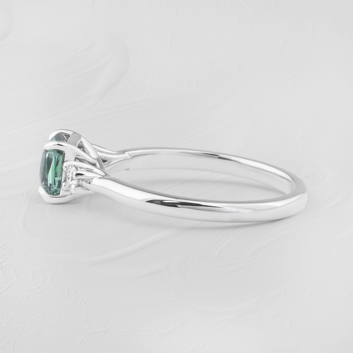 Antique cut icy teal sapphire and diamond ring — 2
