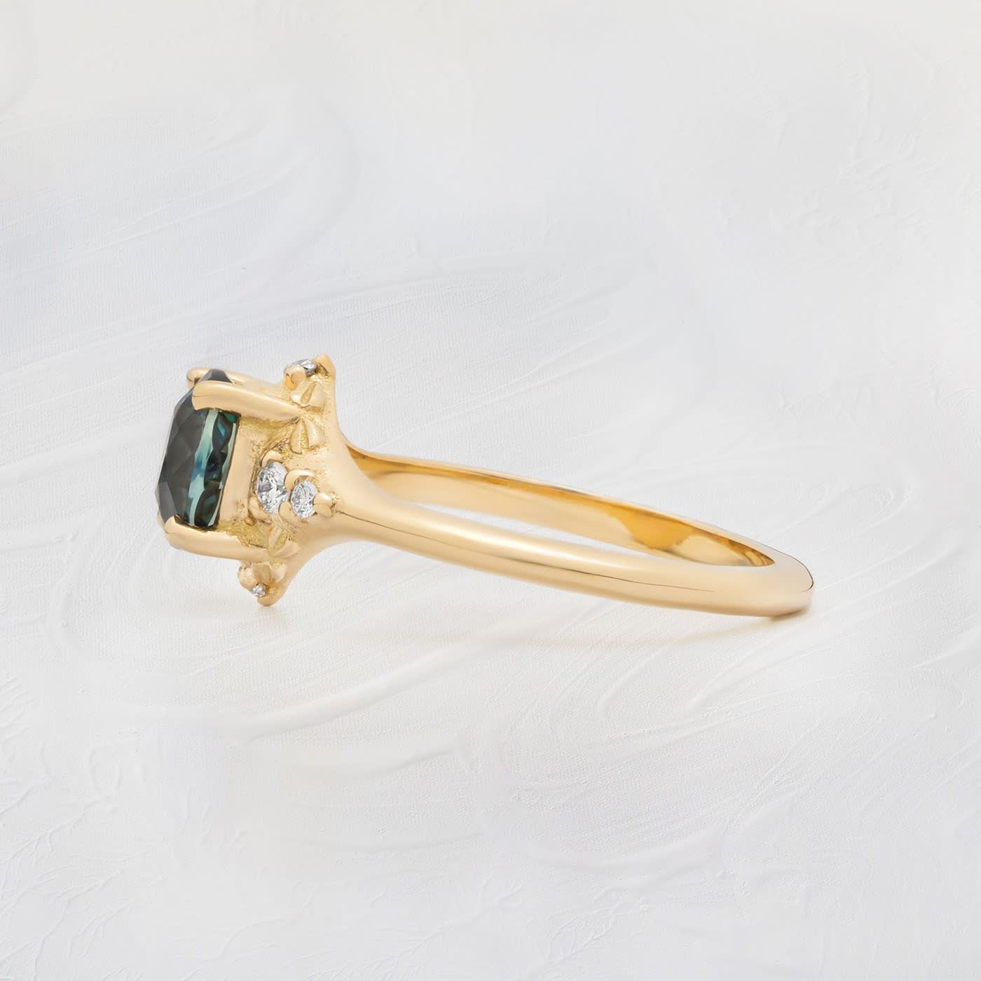 'Forest Vow' teal sapphire and lab grown diamond ring — 2