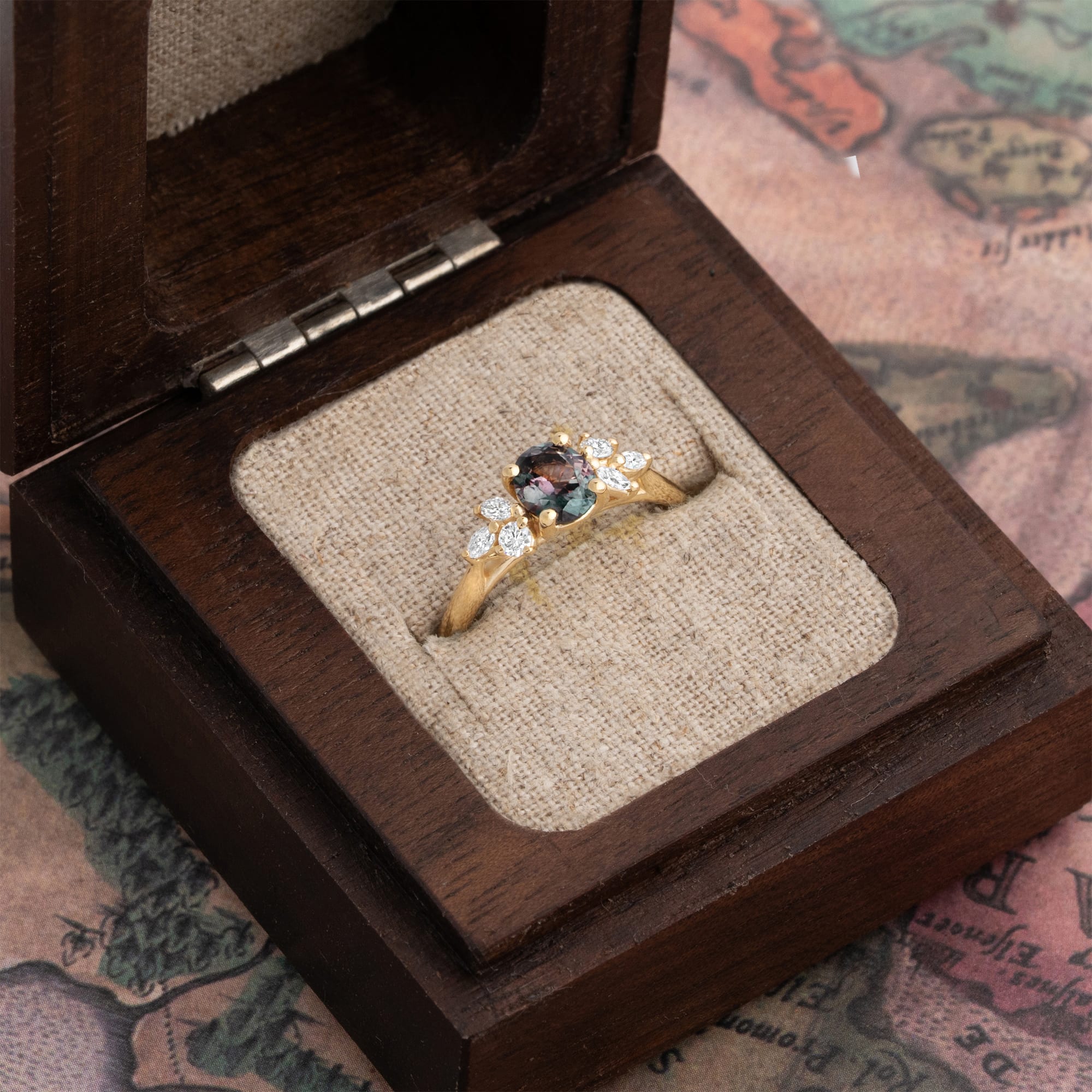 'Dawnflower' Unique colour change sapphire and diamond ring — 3