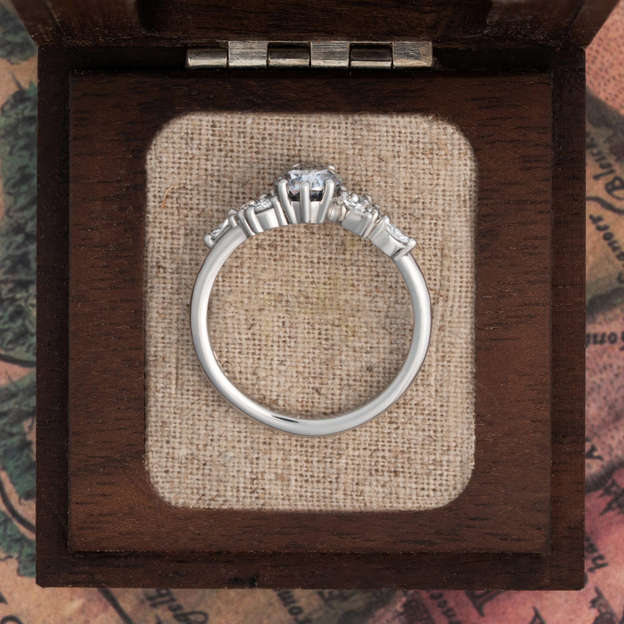 Light grey pear moissanite and diamond floral ring — 3
