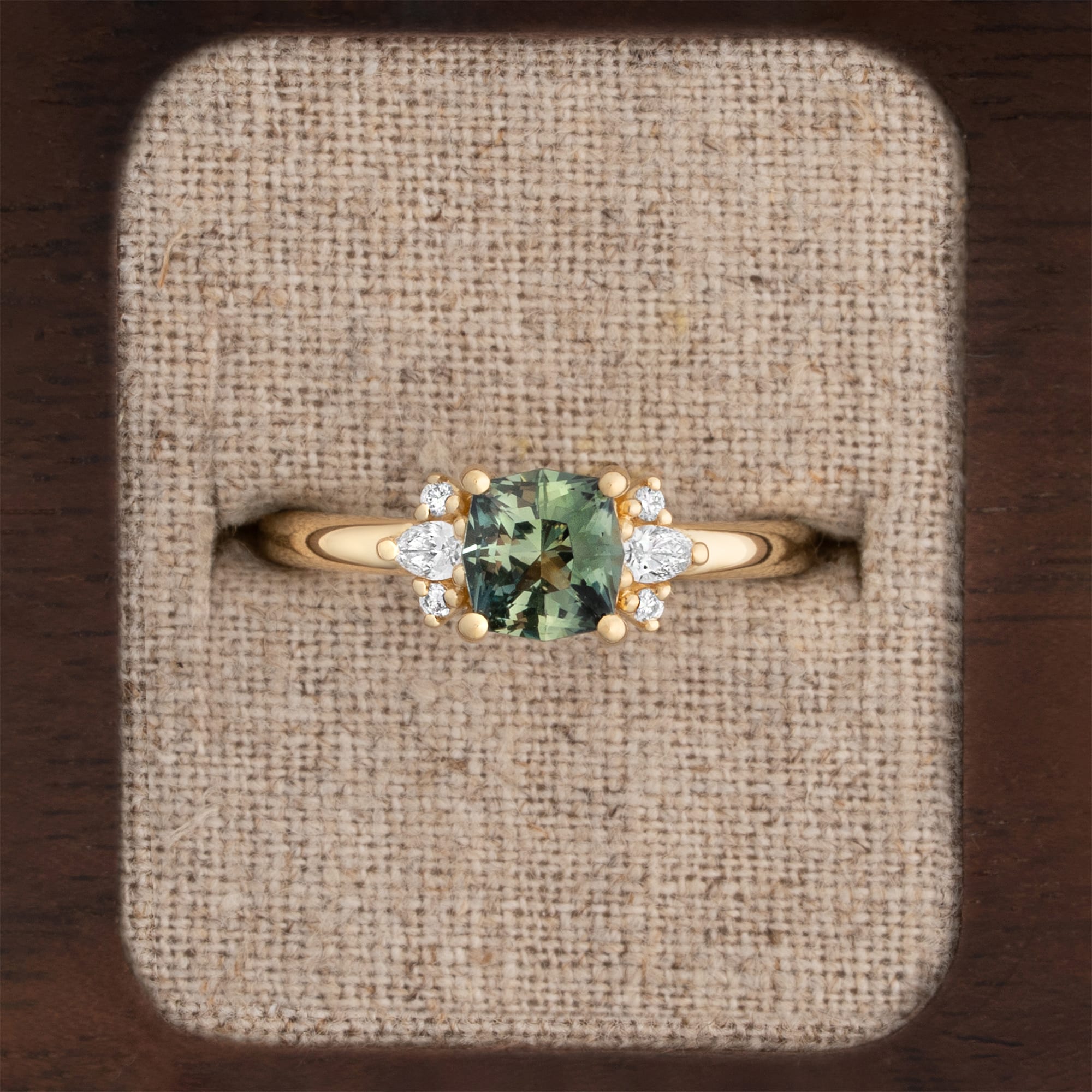 Fancy cut green sapphire and diamond ring — 1
