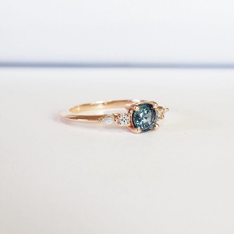 'Arlet' Teal sapphire engagement ring handmade - alternate view