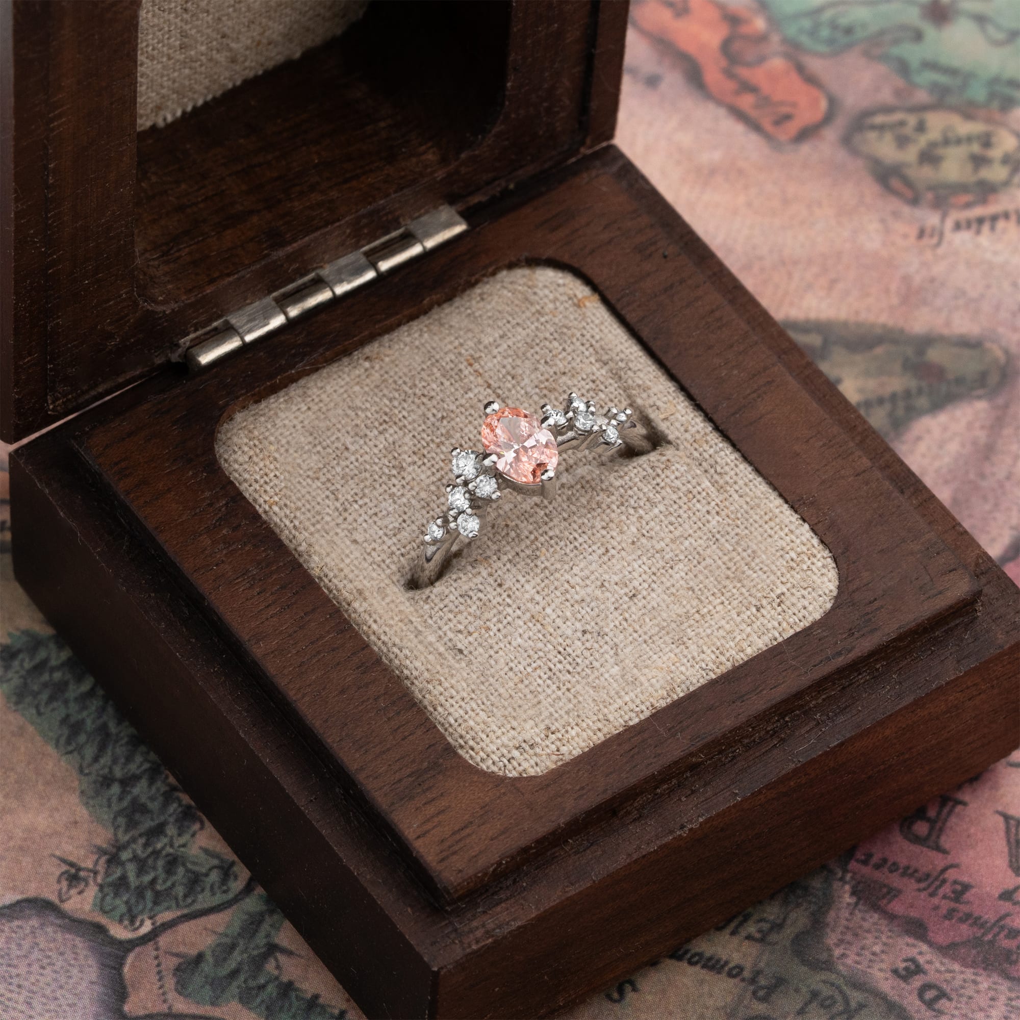 Lab grown peach diamond floral ring - alternate view