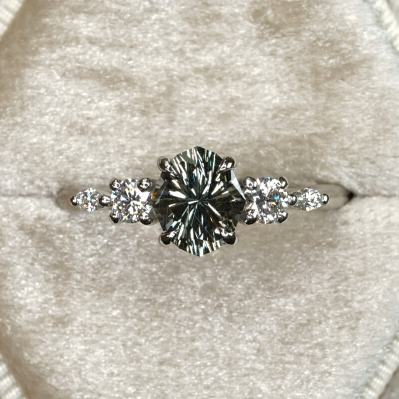 Galaxy cut steely seafoam sapphire and diamond ring — 1