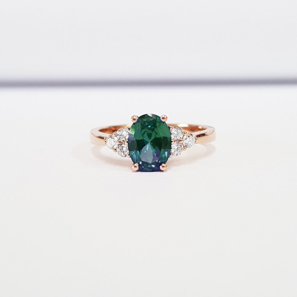 Alexandrite and diamond engagement ring  — 1
