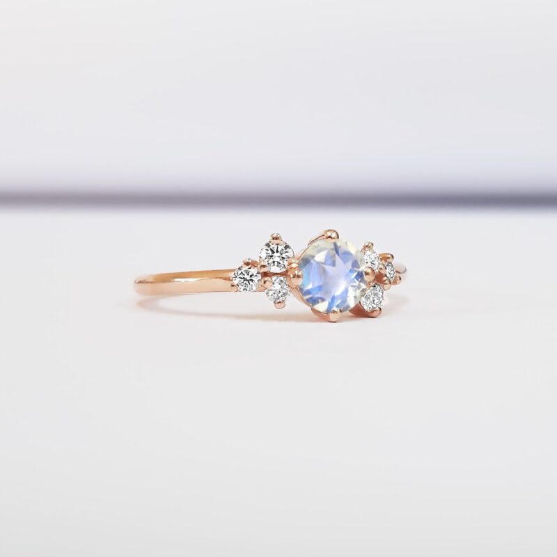 Moonstone and diamond cluster engagement ring — 2