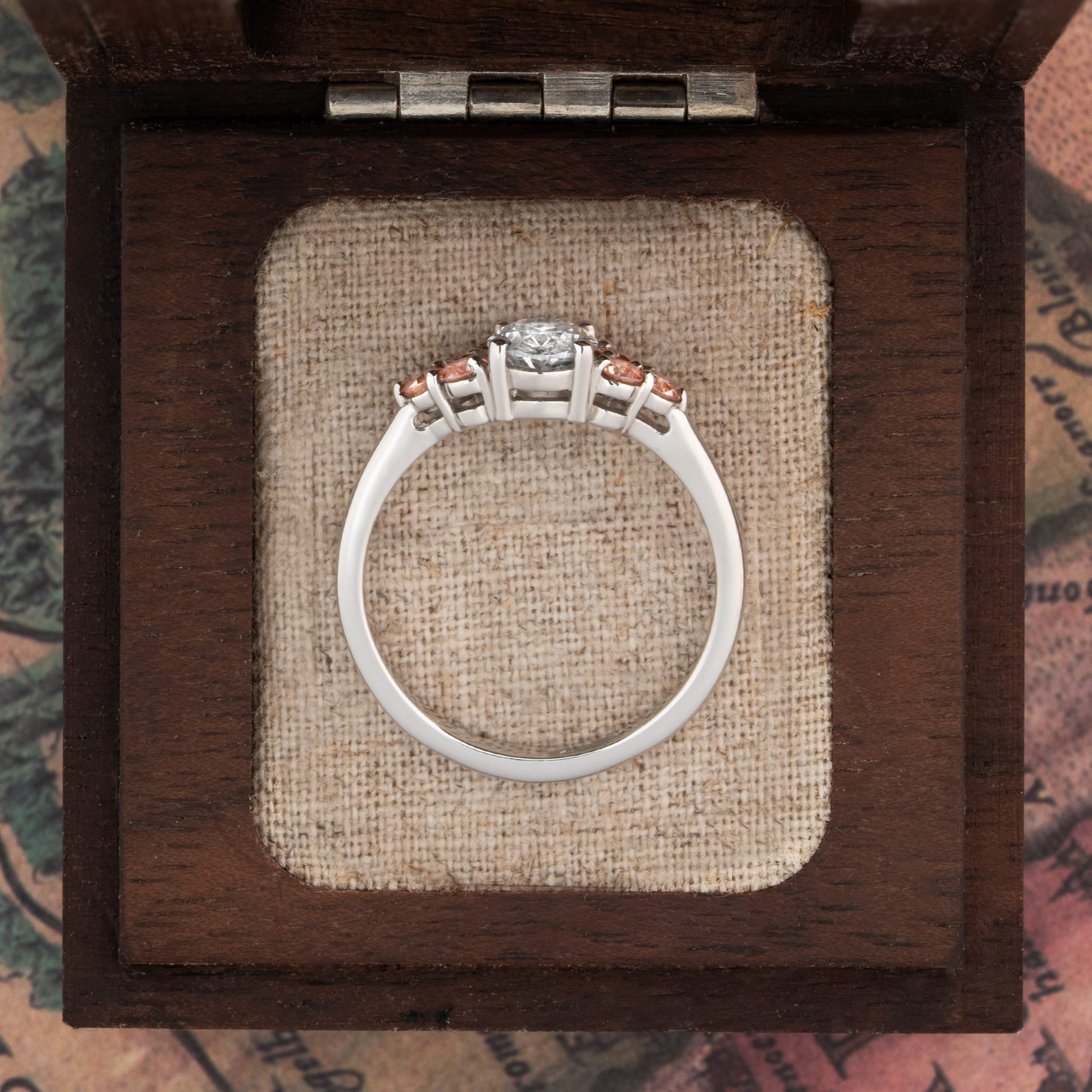 White and peach lab grown diamond ring — 4