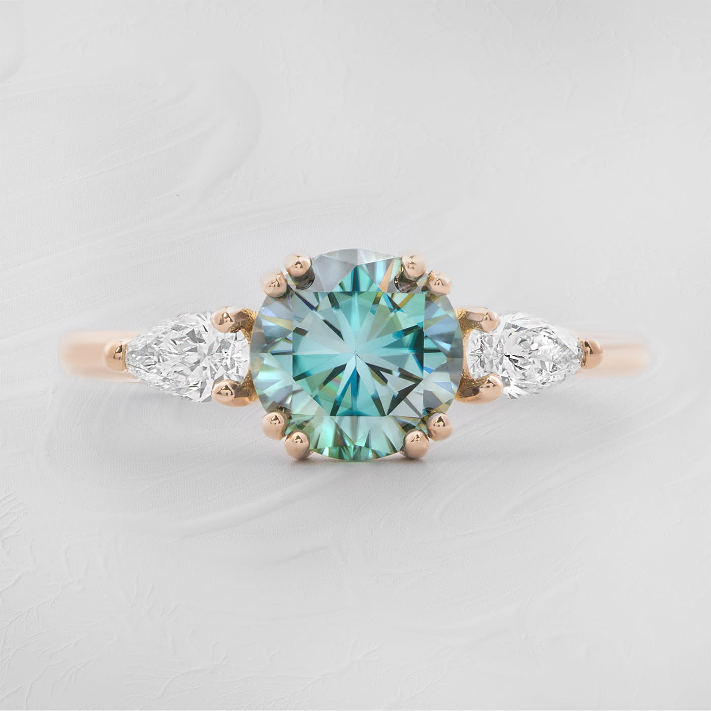 Blue moissanite and pear diamond trilogy ring — 3