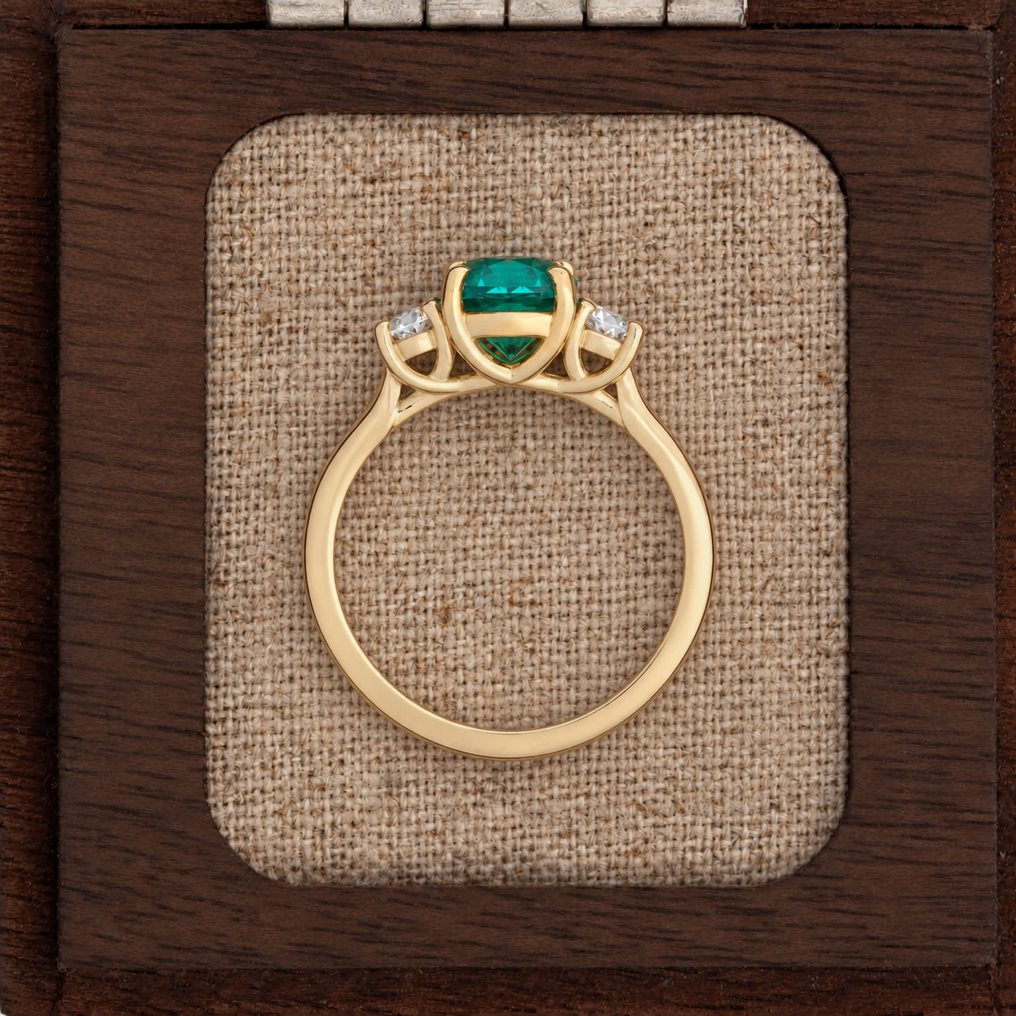'Trinity' Super precision cut lab grown emerald and diamond ring — 3
