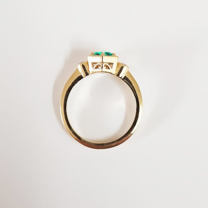 Teal green moissanite trilogy ring — 4