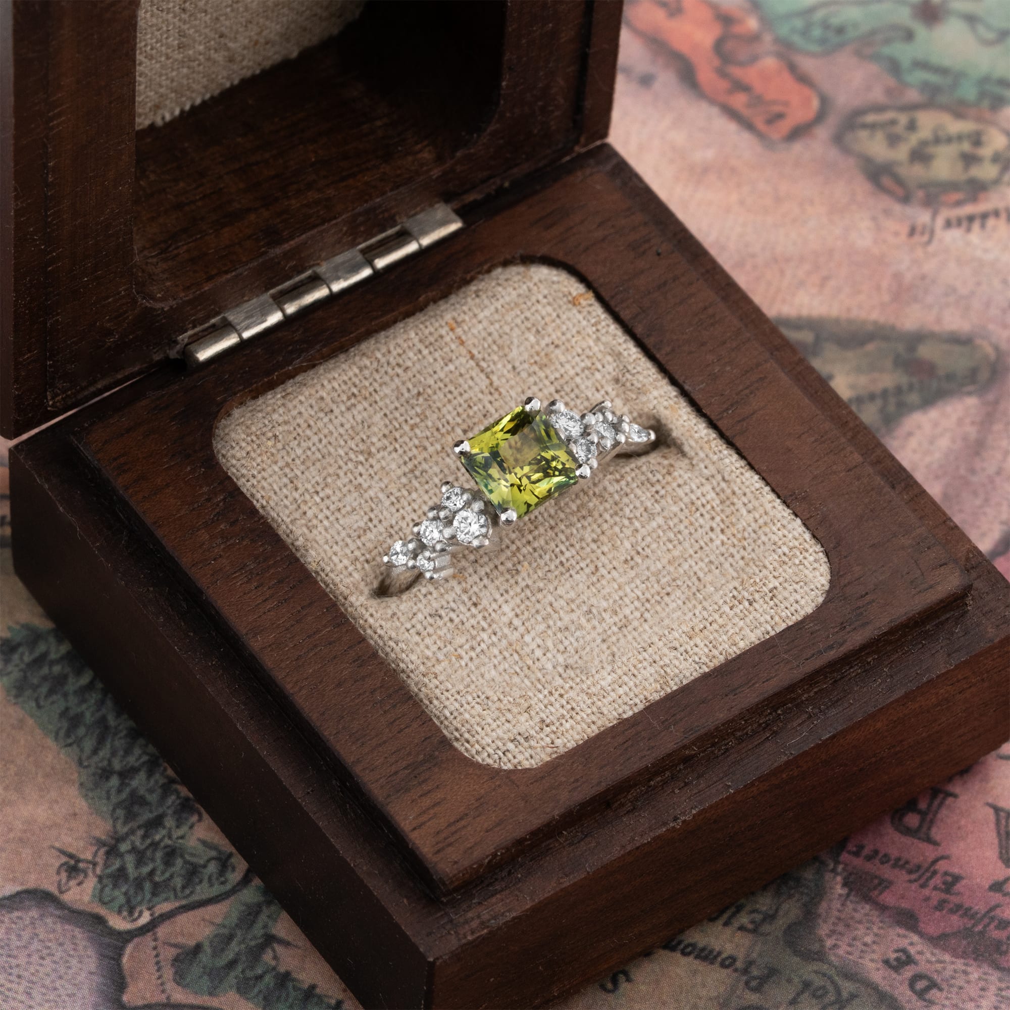'Hazel' Chartreuse sapphire and diamond floral ring — 3