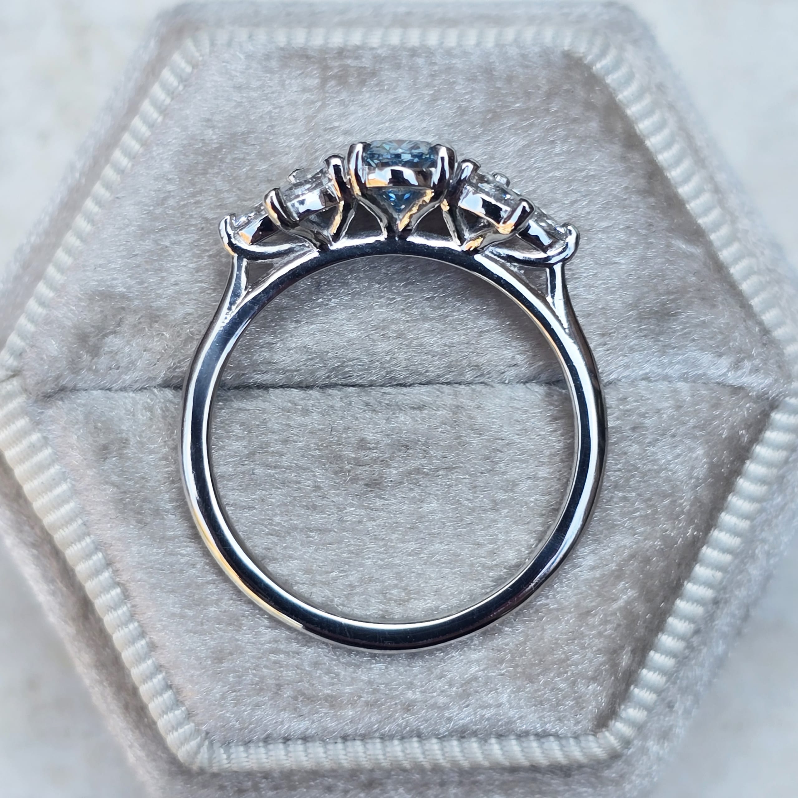 Lab grown blue diamond floral ring — 2