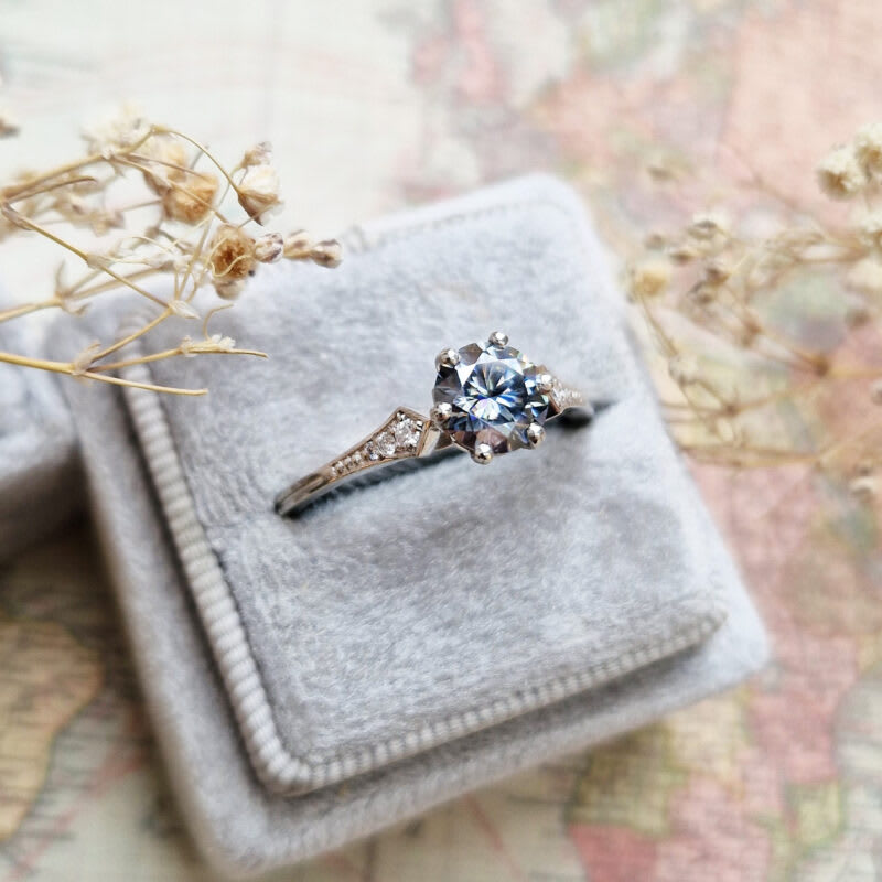 Grey moissanite and diamond engagement ring — 6