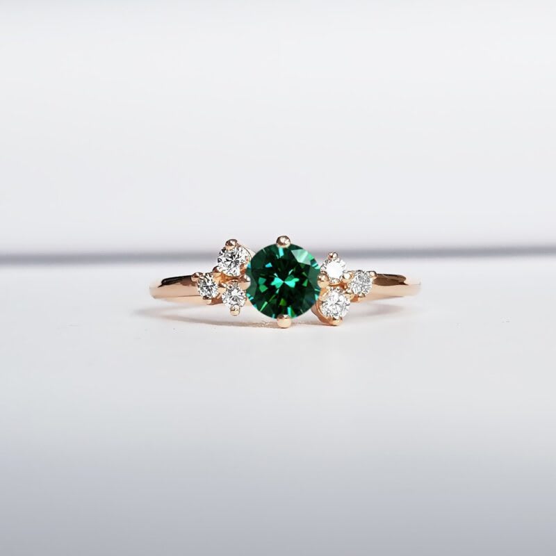 Teal moissanite and diamond cluster ring  — 1