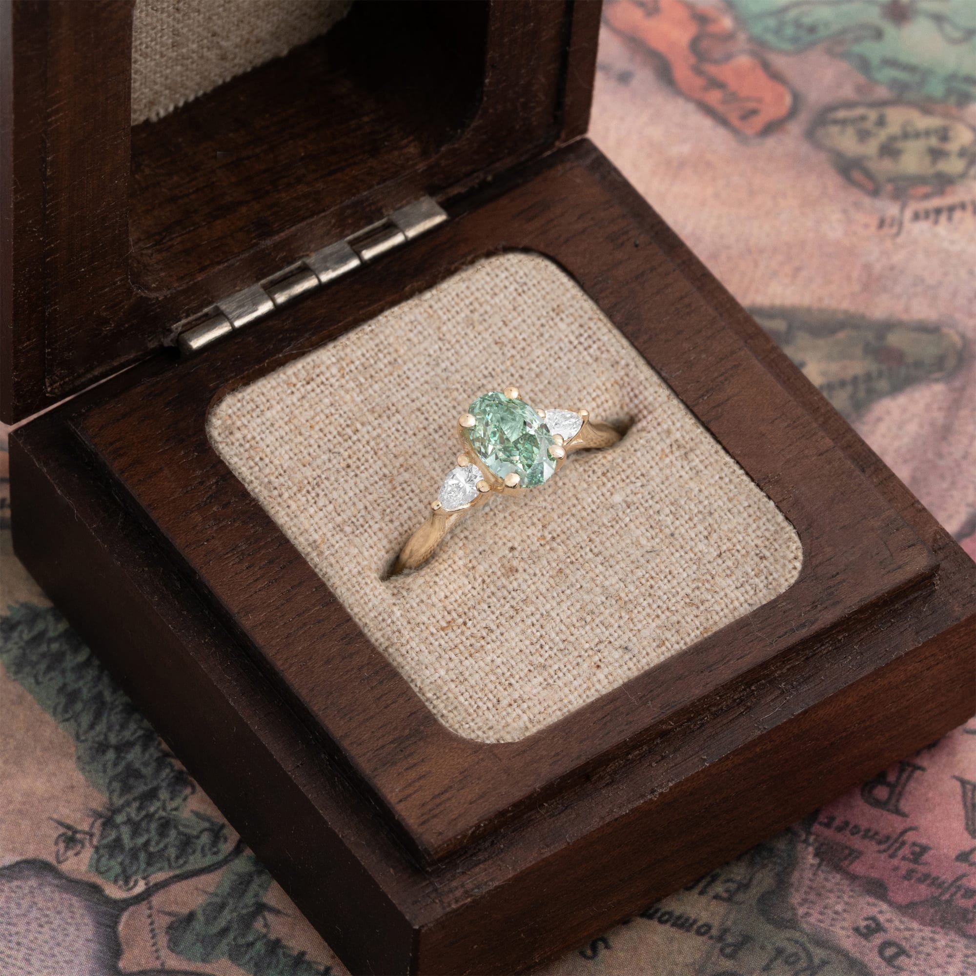 'Ava' Mint green diamond ring  - alternate view